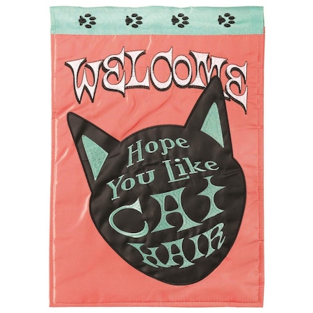 13 X 18 In Flag Double Applique Welcome Cat Hair Polyester Garden